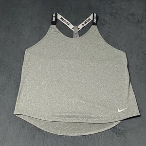 NIKE Tank Top Womens L Gray Elastika Dri-Fit Active Training Lightweight Running